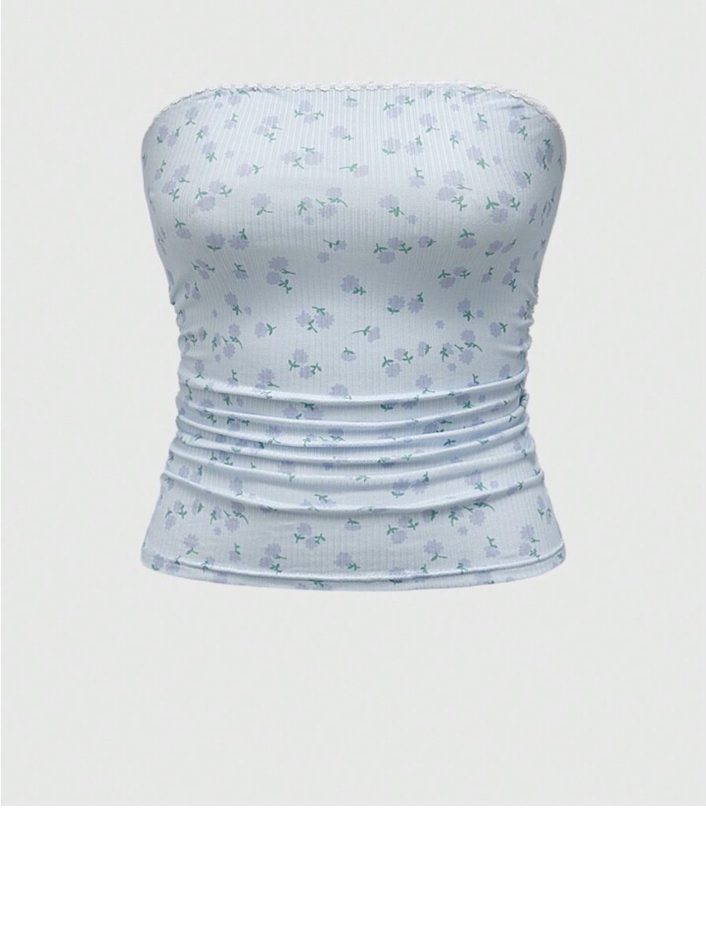 ROMWE Light Blue Floral Strapless Ribbed Tube Top